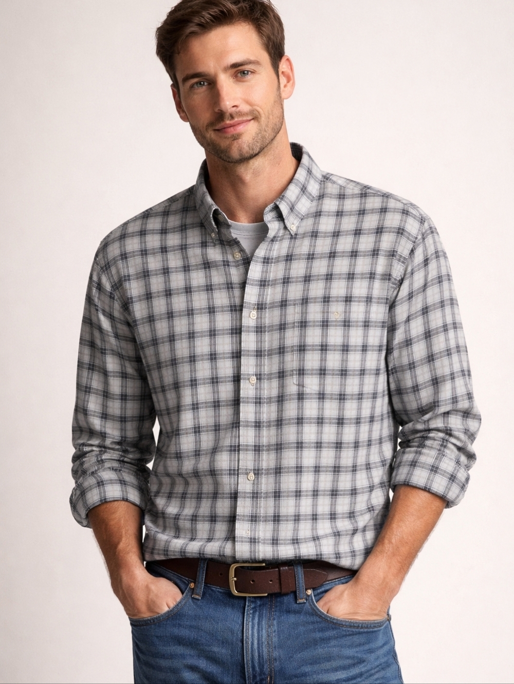 Bill Blass Black and White Checkered Shirt